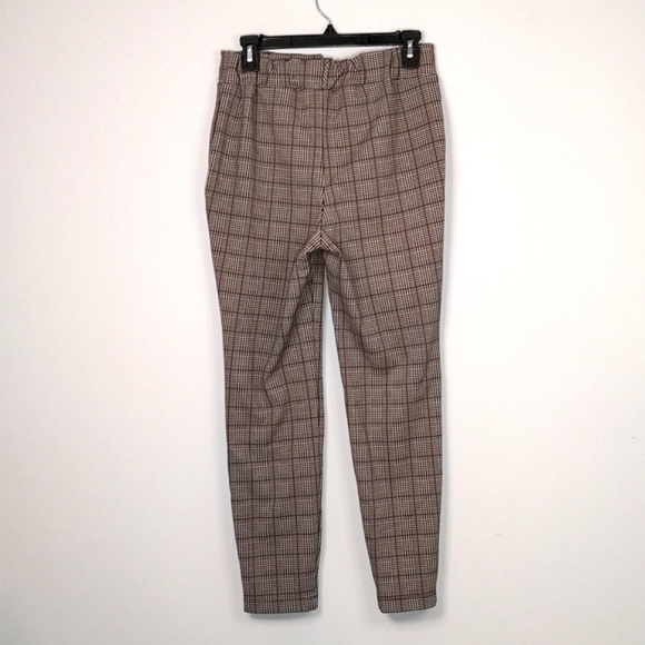 June & Hudson Glen Plaid High Waisted Pants Straight Leg Francesca's Tan Size 1 - Picture 6 of 12